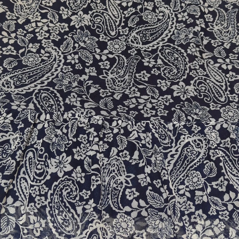 Lavish Navy & White Paisley Boho Semi-Sheer High Waist Pull On Maxi Skirt